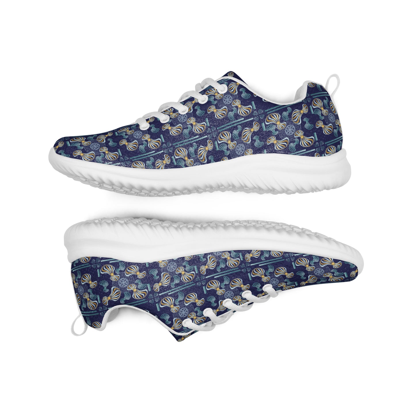 Women’s athletic shoes Kukloso Whimsical No 97 Aqua/Gold Spirials on Navy - Free Shipping