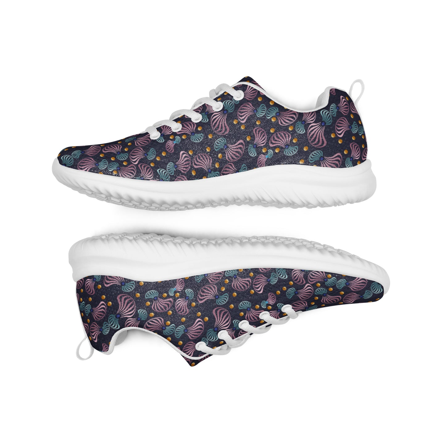 Women’s athletic shoes Kukloso Whimsical No 81 Pink/Aqua Spirials on Navy - Free Shipping