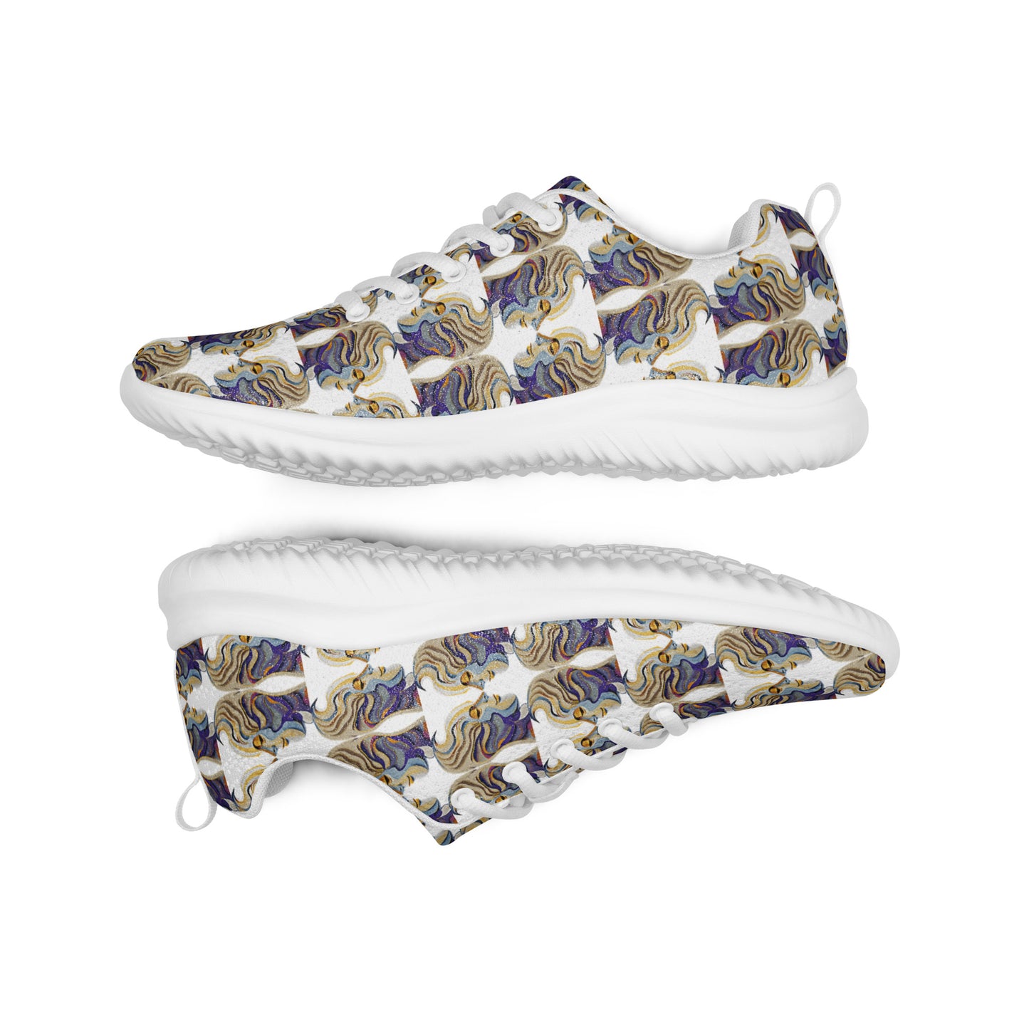 Women’s athletic shoes Kukloso Cubist Faces No 1 Small Pattern on White- Free Shipping