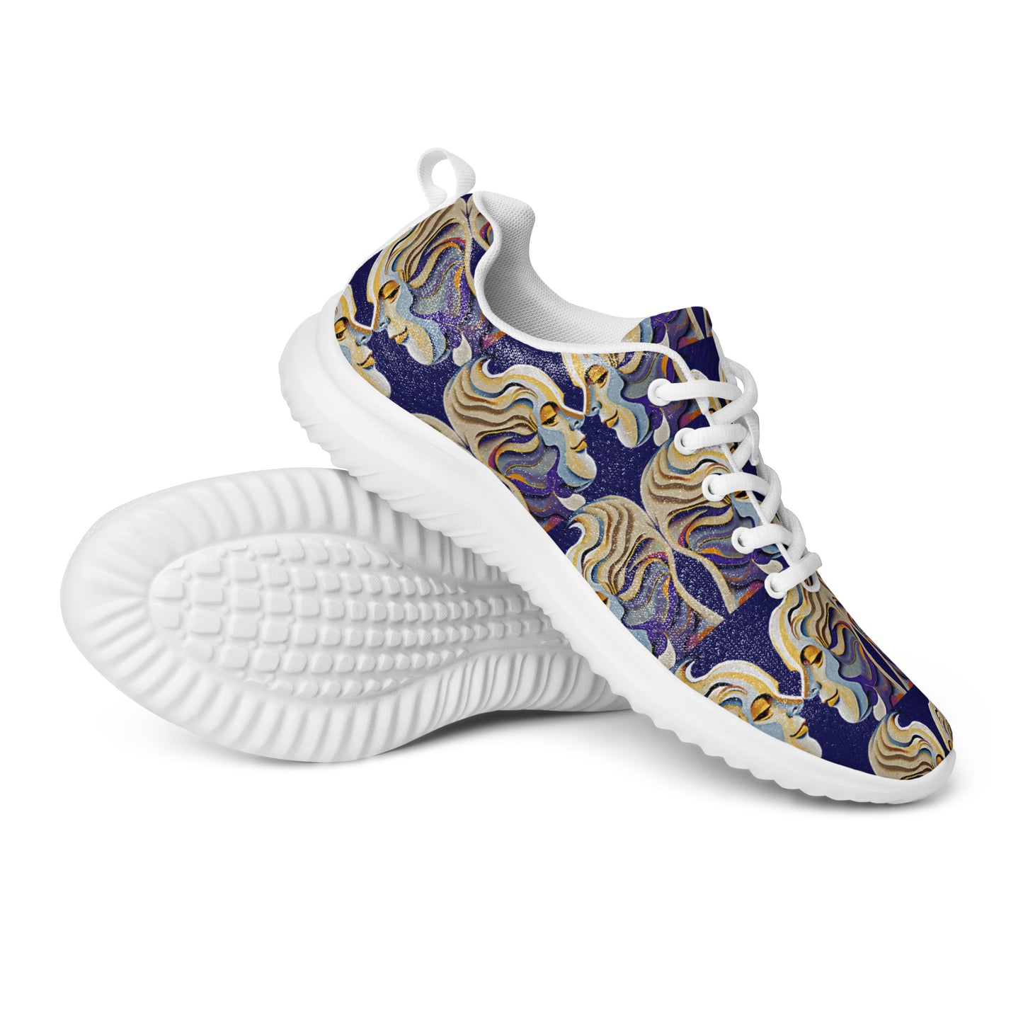 Women’s athletic shoes Kukloso Cubist Faces No 1 Large Pattern on Navy- Free Shipping