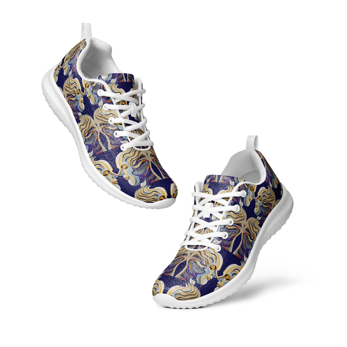 Women’s athletic shoes Kukloso Cubist Faces No 1 Large Pattern on Navy- Free Shipping