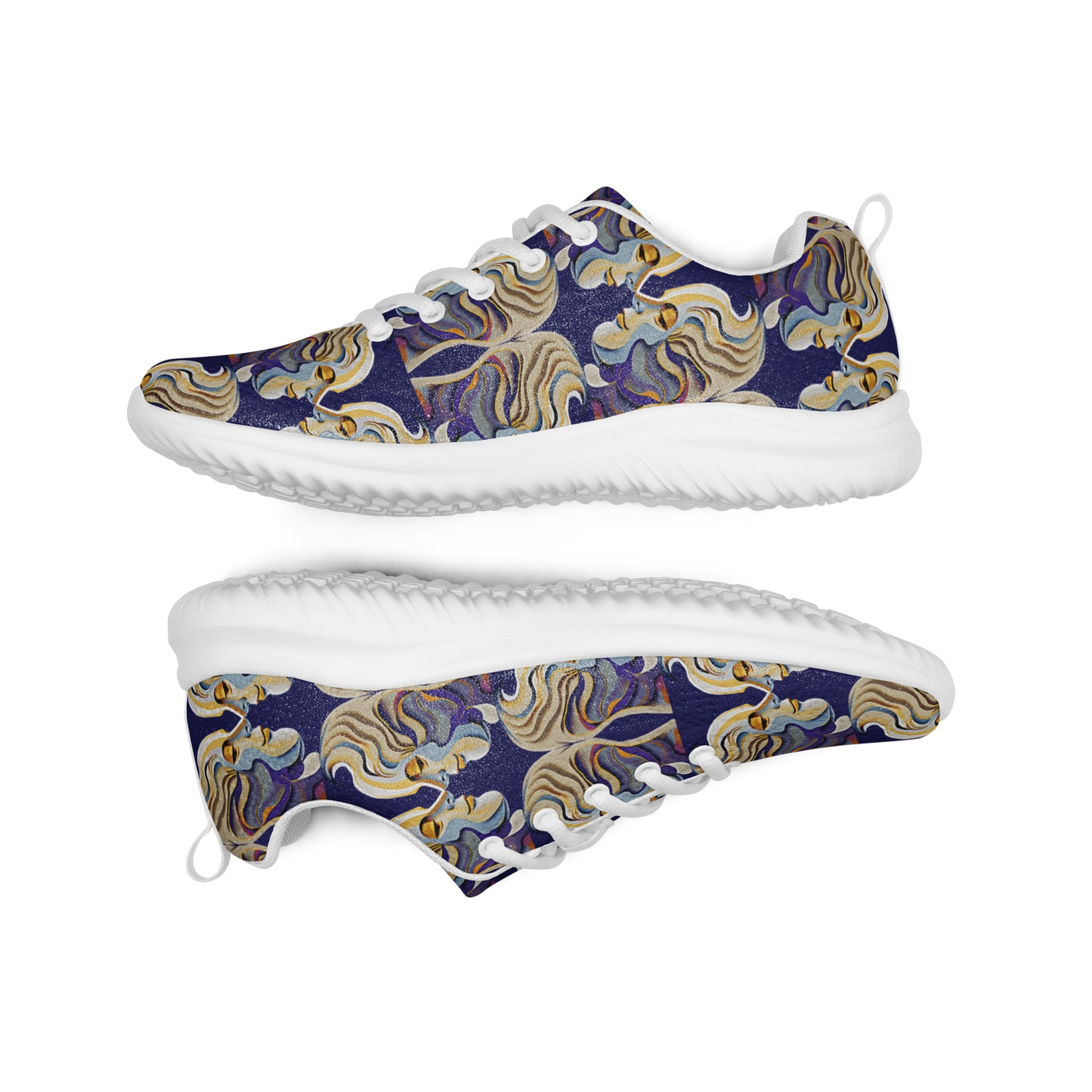 Women’s athletic shoes Kukloso Cubist Faces No 1 Large Pattern on Navy- Free Shipping