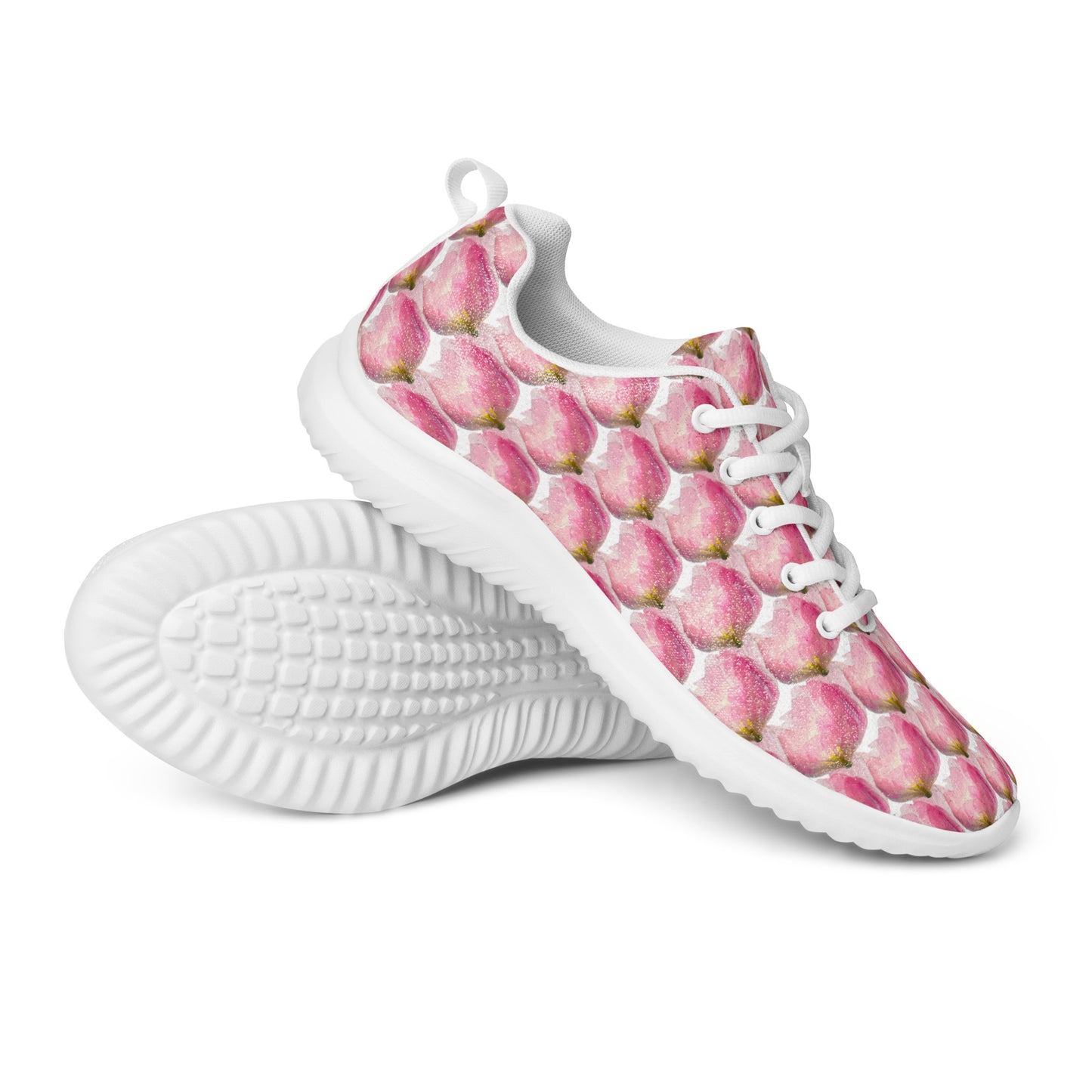 Women’s athletic shoes Women’s lace-up canvas shoes Kukloso Les tulipes Pink on White - Free Shipping