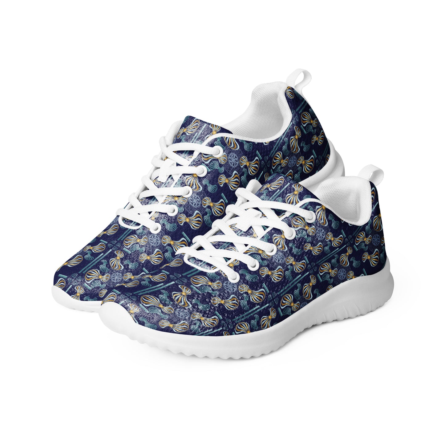 Women’s athletic shoes Kukloso Whimsical No 97 Aqua/Gold Spirials on Navy - Free Shipping