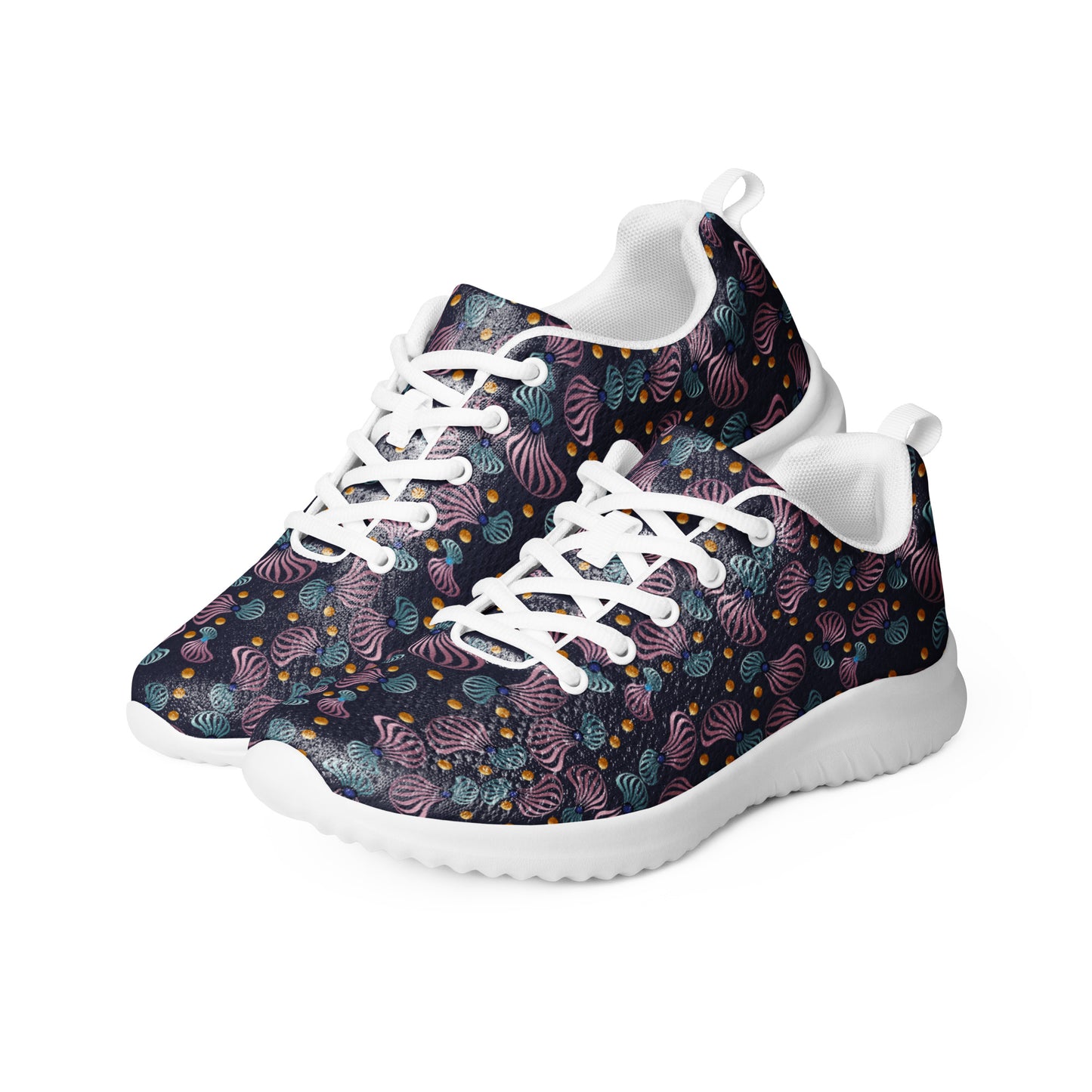 Women’s athletic shoes Kukloso Whimsical No 81 Pink/Aqua Spirials on Navy - Free Shipping