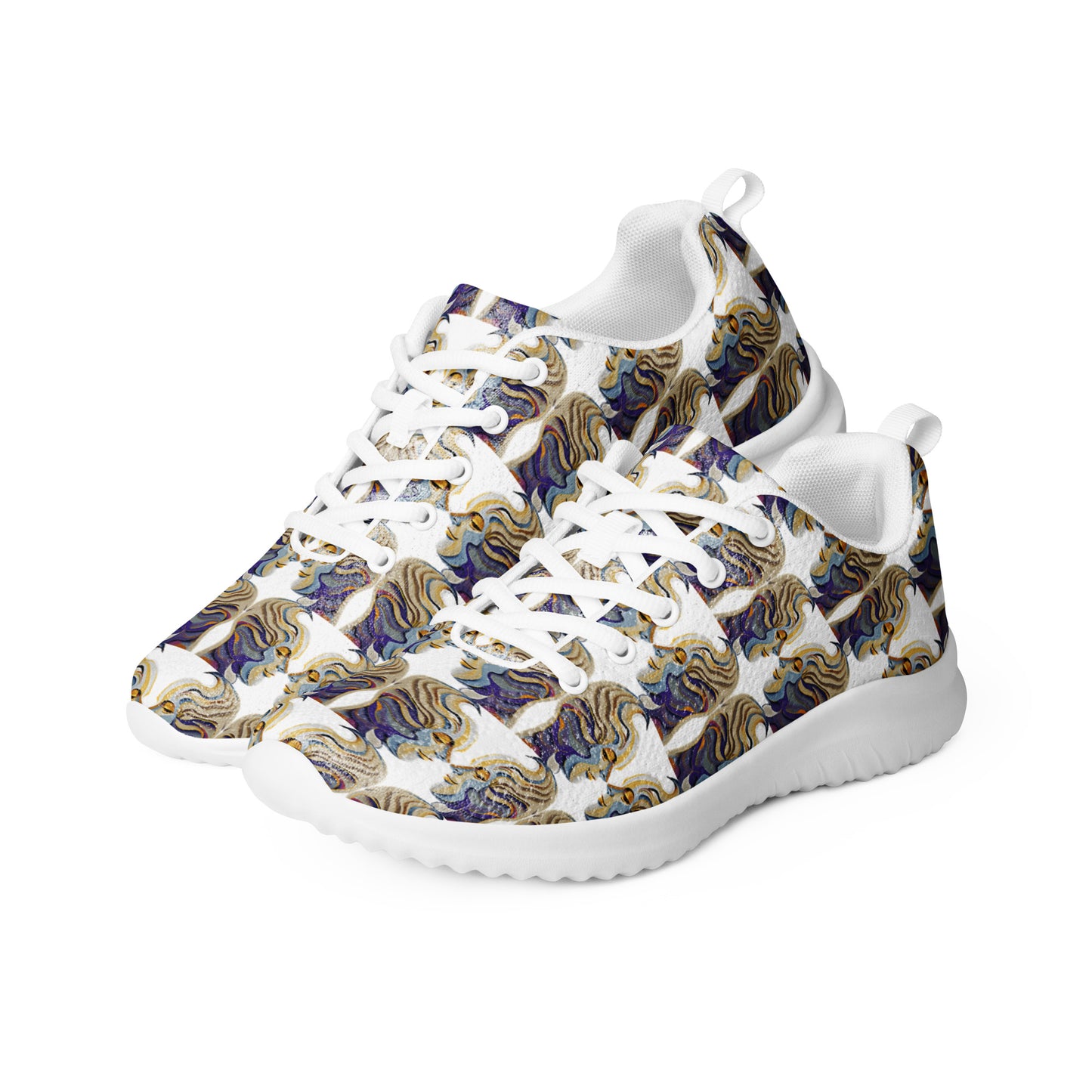 Women’s athletic shoes Kukloso Cubist Faces No 1 Small Pattern on White- Free Shipping