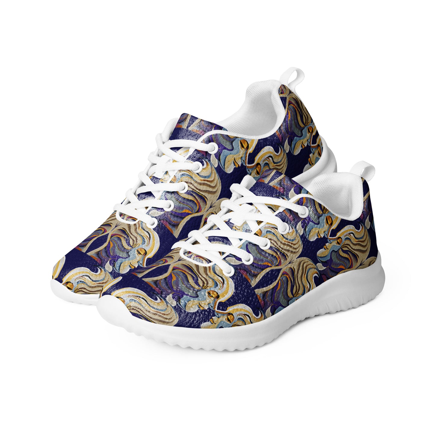 Women’s athletic shoes Kukloso Cubist Faces No 1 Large Pattern on Navy- Free Shipping