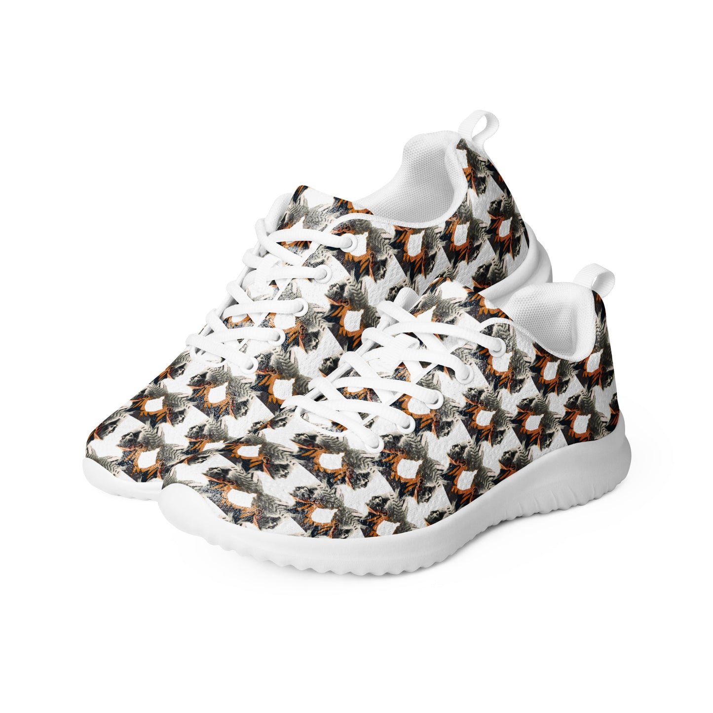 Women’s athletic shoes Kukloso Cubist Faces No 2 Small Pattern on White - Free Shipping