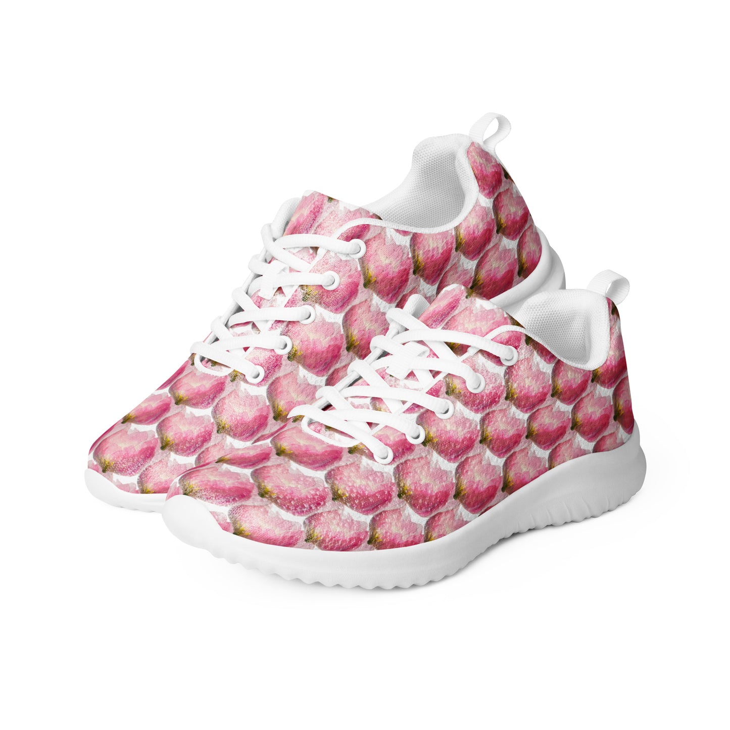 Women’s athletic shoes Women’s lace-up canvas shoes Kukloso Les tulipes Pink on White - Free Shipping