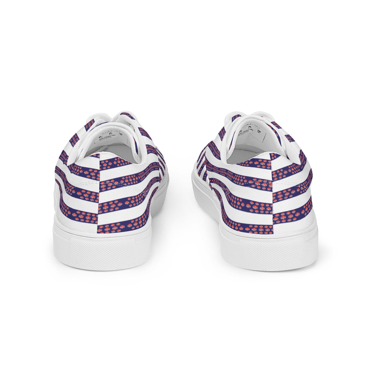 Women’s lace-up canvas shoes Kukloso FS No 12 Red Orbs on Blue Stripes on White - Free Shipping