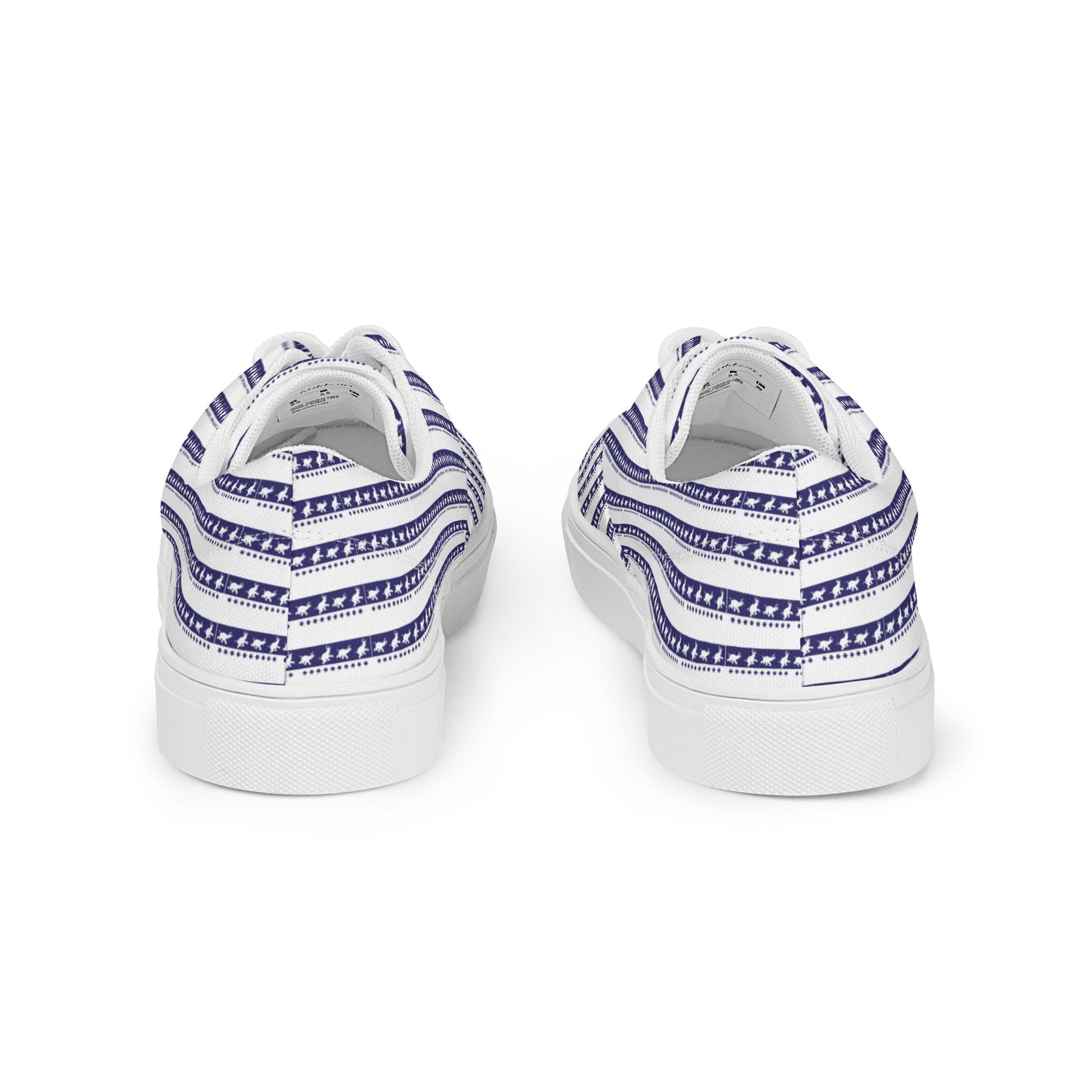 Women’s lace-up canvas shoes Kukloso Happy Ganesh (elephant ) Blue Stripes on White - Free Shipping