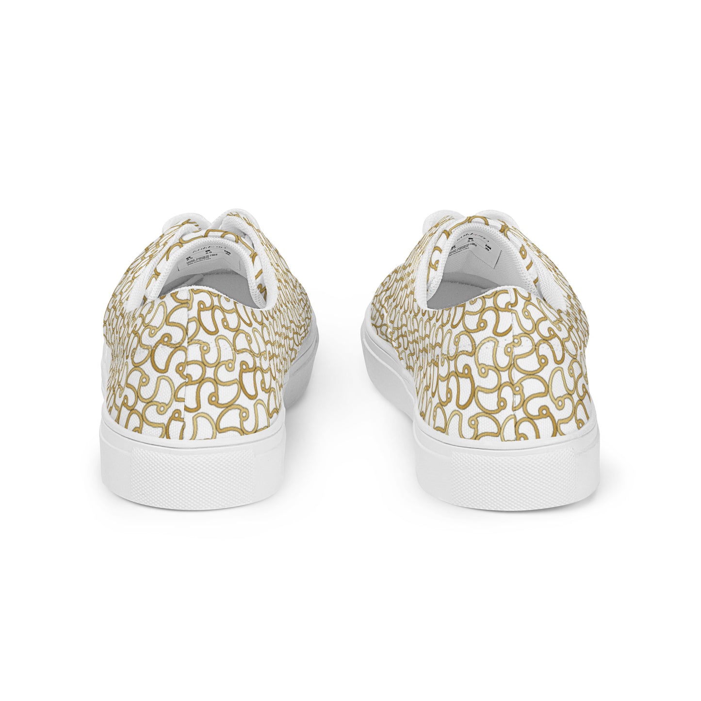 Women’s lace-up canvas shoes Kukloso Fleurons No 16 Gold Shapes on White - Free Shipping