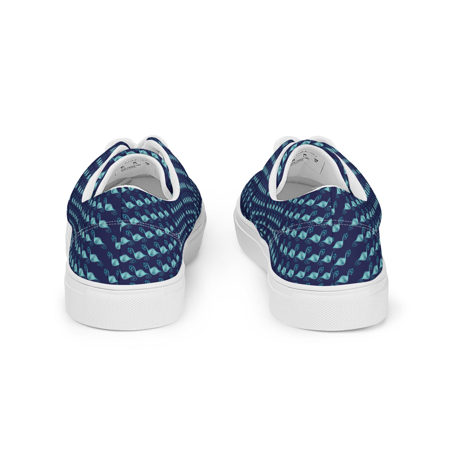 Women’s lace-up canvas shoes Kukloso Fleurons No 30 Aqua shapes on Navy - Free Shipping