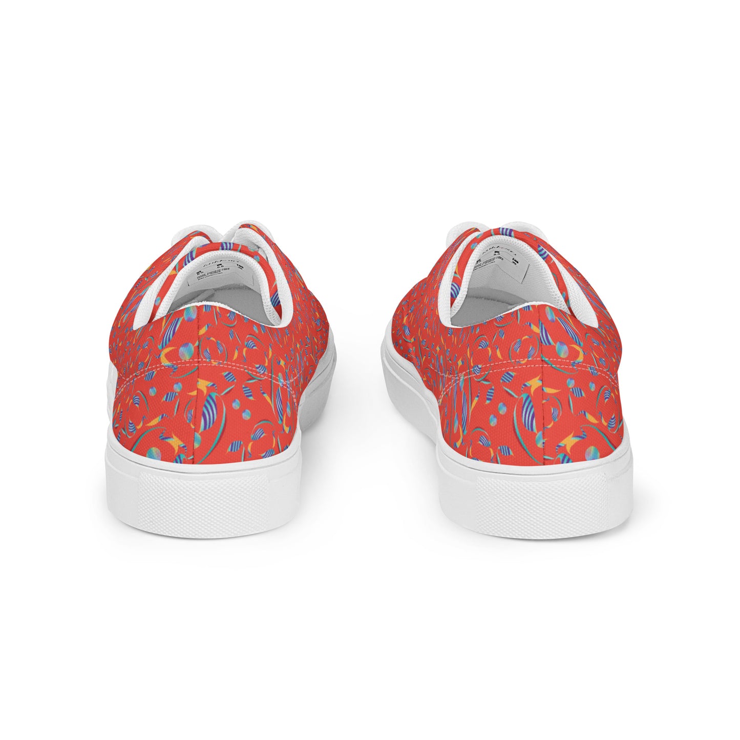 Women’s lace-up canvas shoes Kukloso Whimsical No 80 Quirky Shapes on Orange - Free Shipping