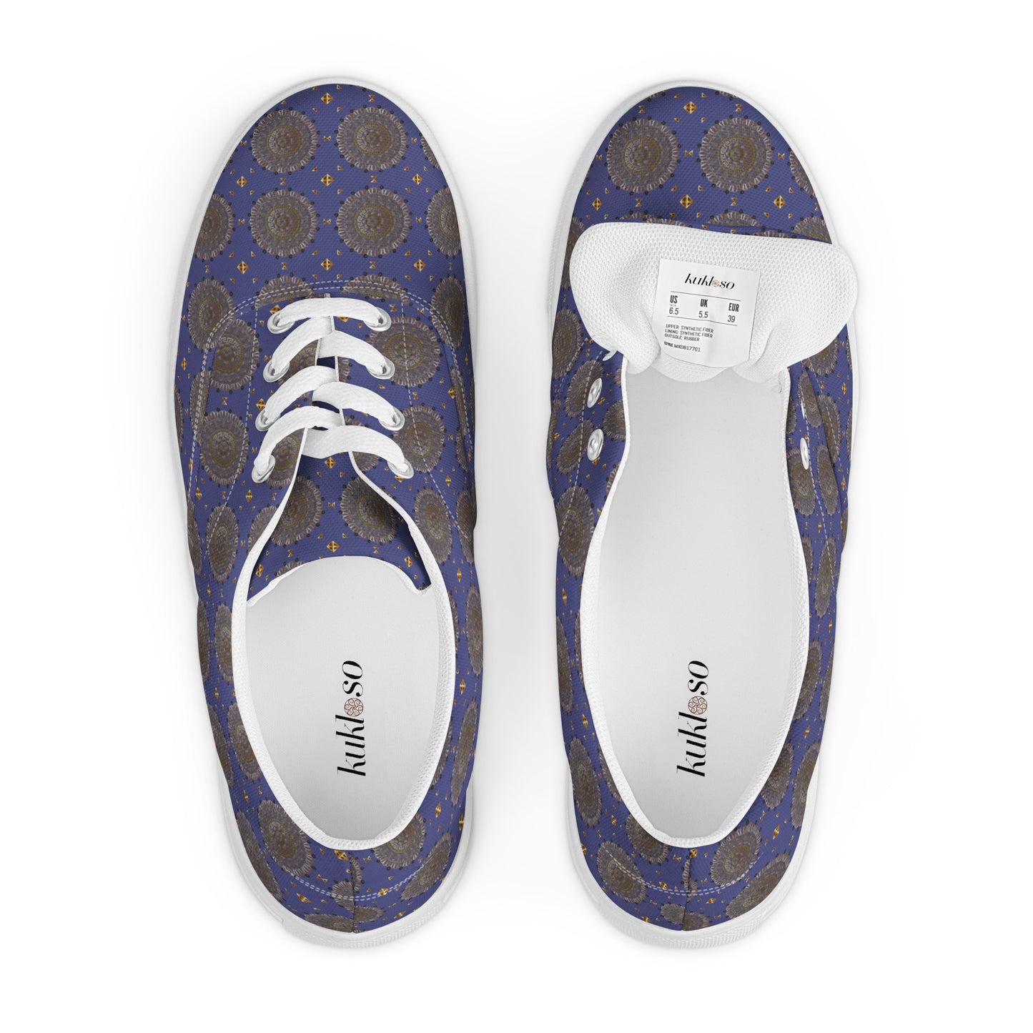 Women’s lace-up canvas shoes Kukloso AG No 13 Mini-Mandalas on Navy - Free Shipping