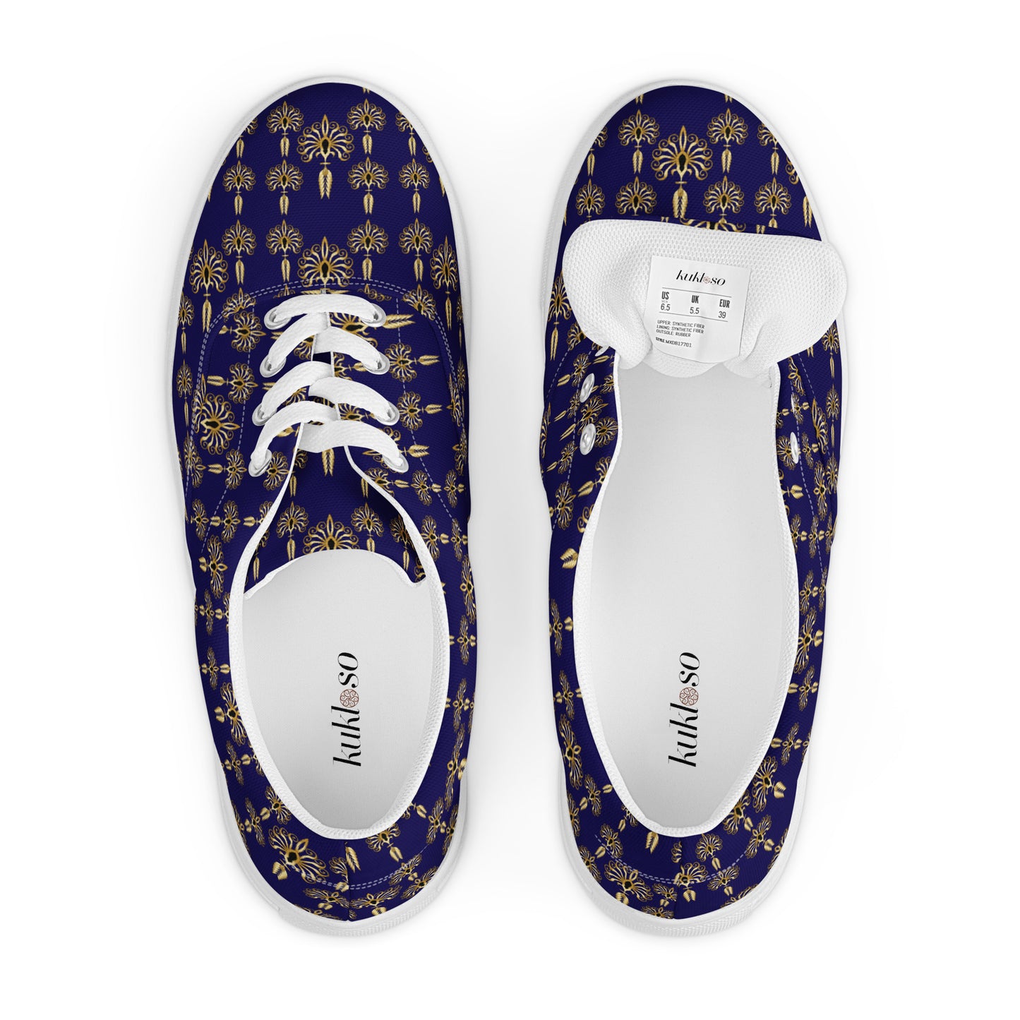 Women’s lace-up canvas shoes Kukloso Fleurons No 2 Gold on Navy - Free Shipping