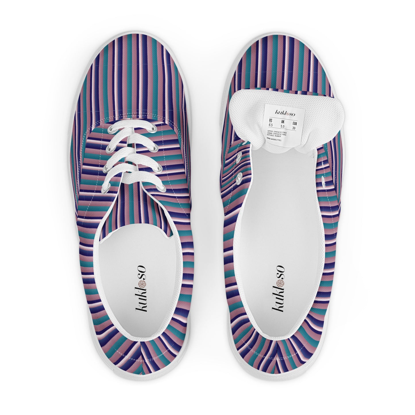 Women’s lace-up canvas shoes Kukloso FS Navy, Pink, Aqua Stripes - Free Shipping