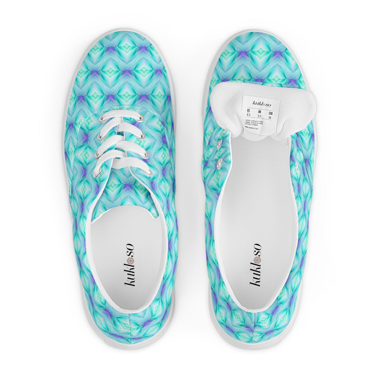 Women’s lace-up canvas shoes Kukloso Abstract No 2 Aqua Colors - Free Shipping