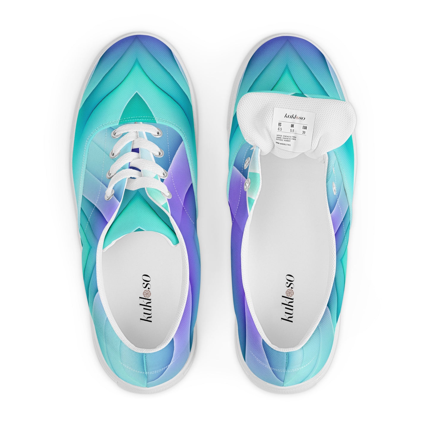 Women’s lace-up canvas shoes Kukloso Abstract No 3 Aqua/Violet - Free Shipping