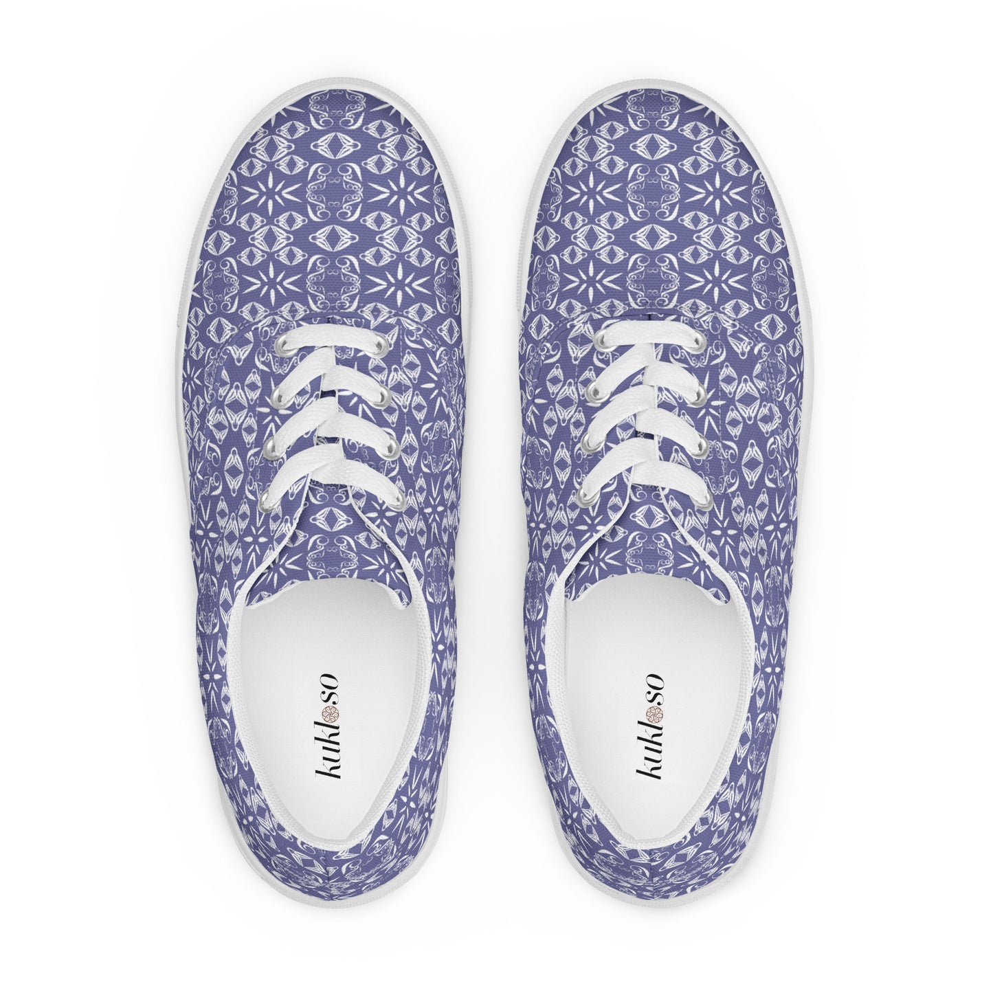 Women’s lace-up canvas shoes Kukloso Abstractical No 43 Silver Shapes on Periwinkle - Free Shipping