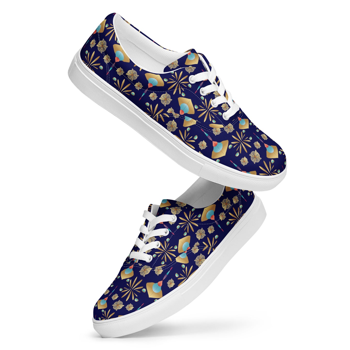 Women’s lace-up canvas shoes Kukloso Abstractical No 55 Gold Shapes on Navy - Free Shipping