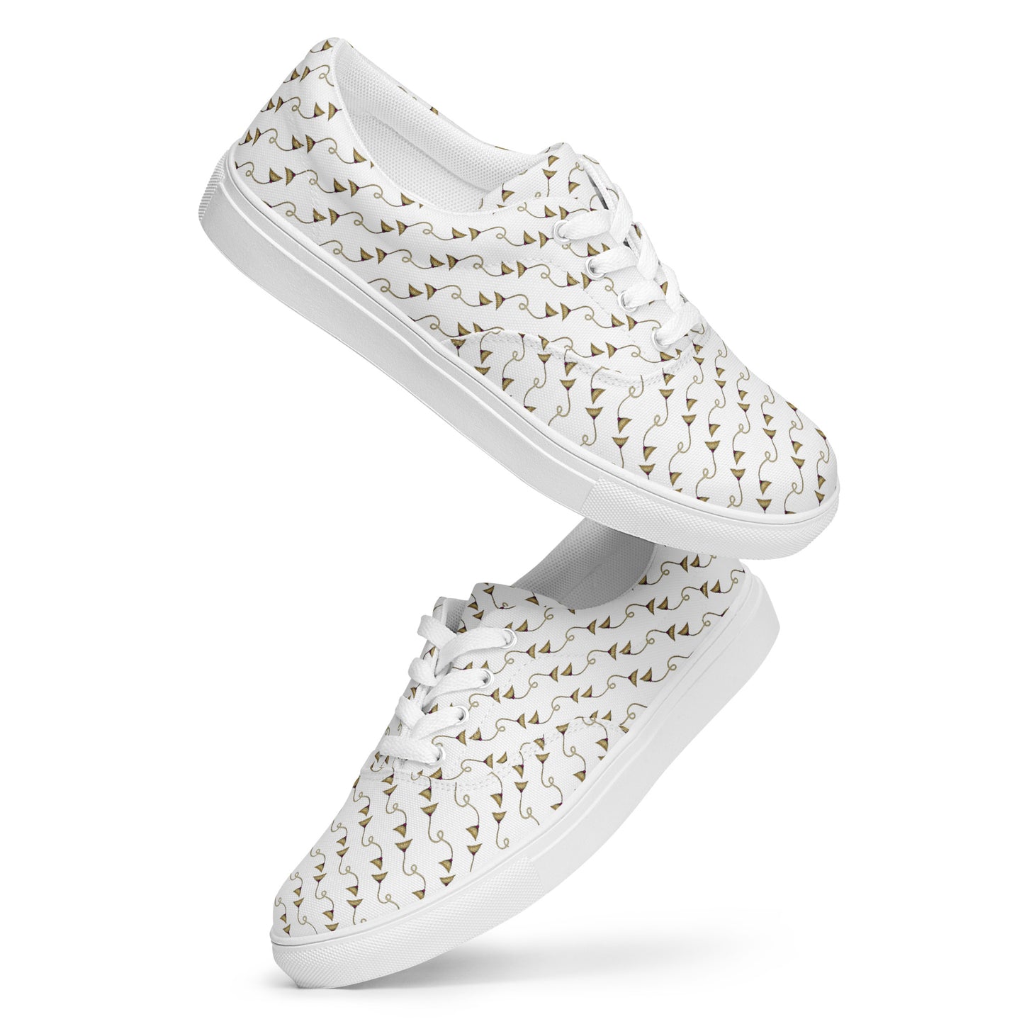 Women’s lace-up canvas shoes Kukloso Abstractical No 277 Golden Daisy Twists on White - Free Shipping