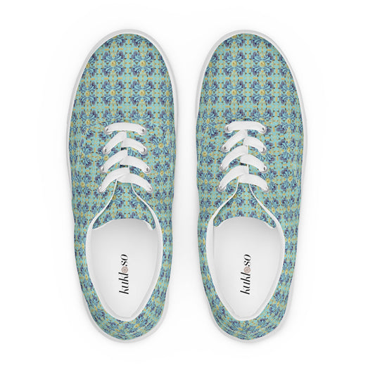 Women’s lace-up canvas shoes Kukloso AG No 11 Navy/Gold Floral Mini-Mandalas on Aqua - Free Shipping