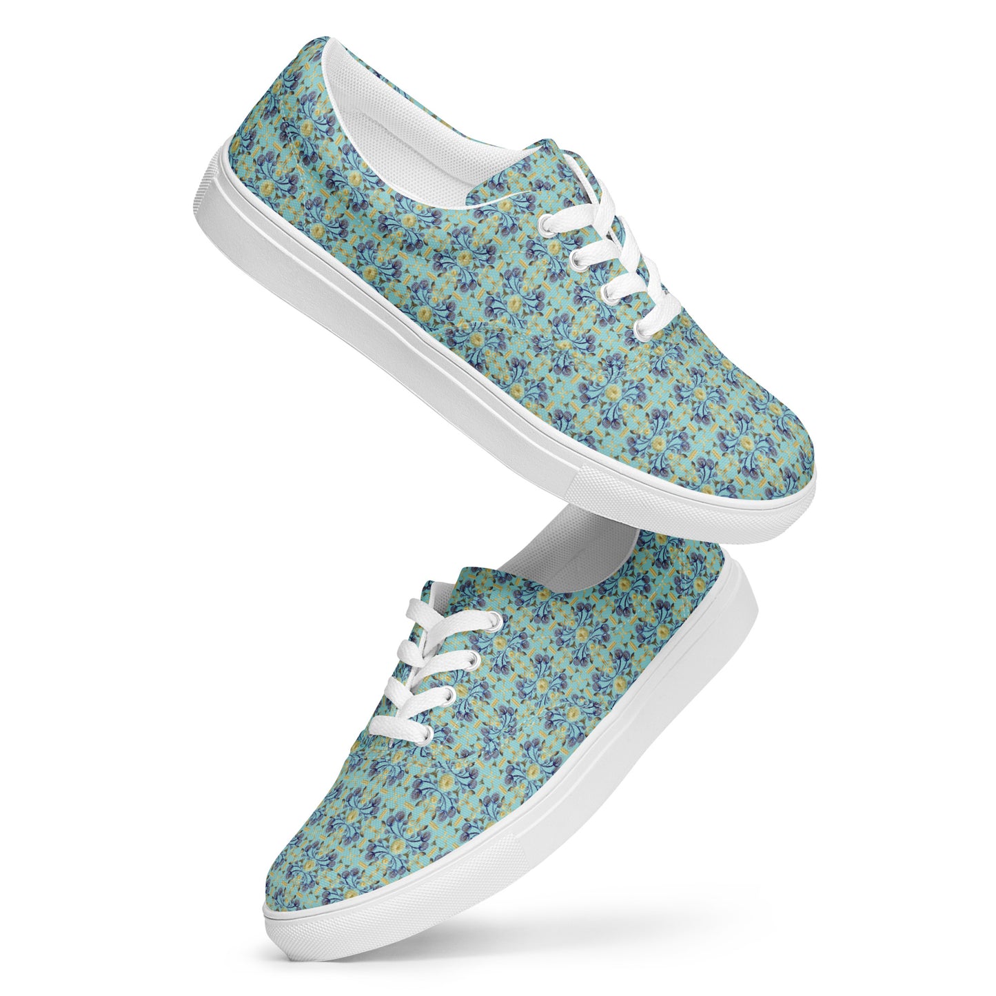 Women’s lace-up canvas shoes Kukloso AG No 11 Navy/Gold Floral Mini-Mandalas on Aqua - Free Shipping