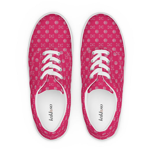 Women’s lace-up canvas shoes Kukloso AG No 14 Silver Mini-Mandalas on Dark Pink - Free Shipping