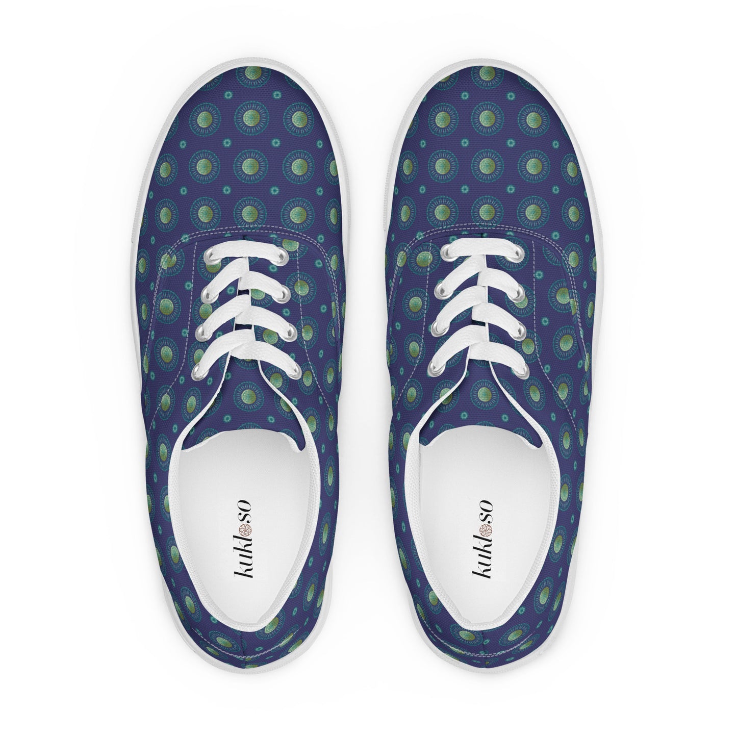 Women’s lace-up canvas shoes Kukloso AG No 18 Aqua Mini-Mandalas on Navy - Free Shipping