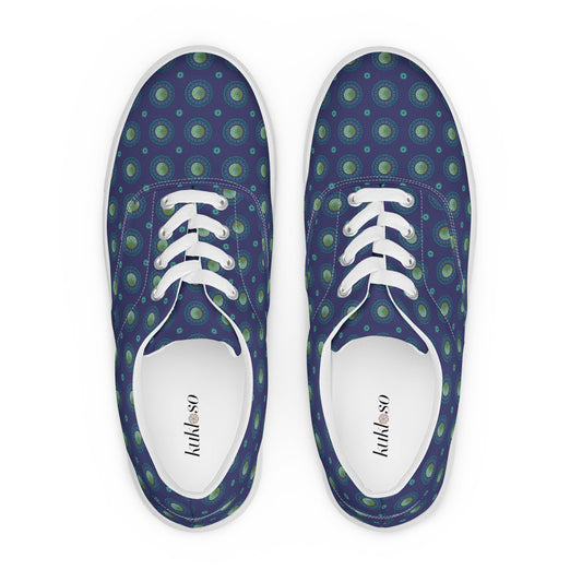 Women’s lace-up canvas shoes Kukloso AG No 18 Aqua Mini-Mandalas on Navy - Free Shipping