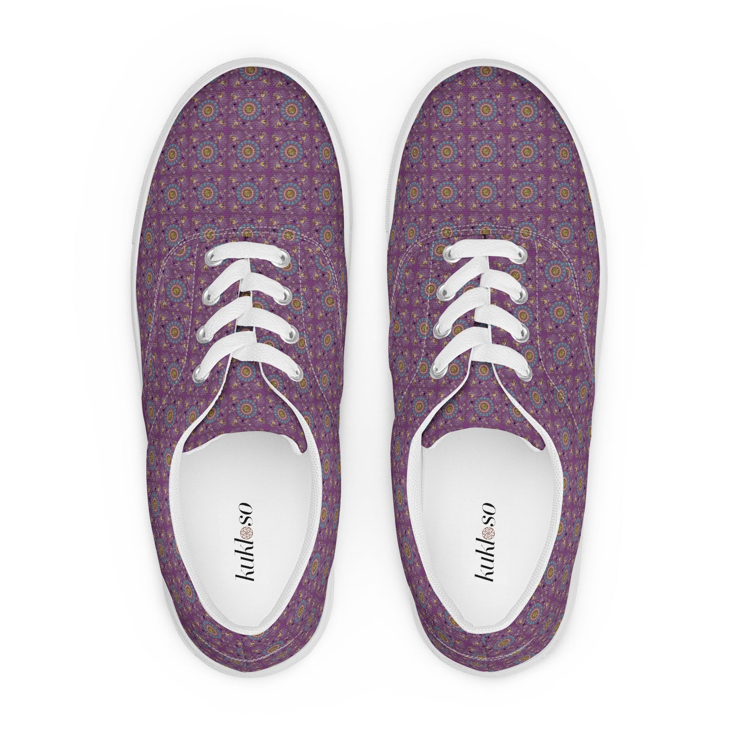 Women’s lace-up canvas shoes Kukloso AG No 24 Mini-Mandalas on Purple - Free Shipping