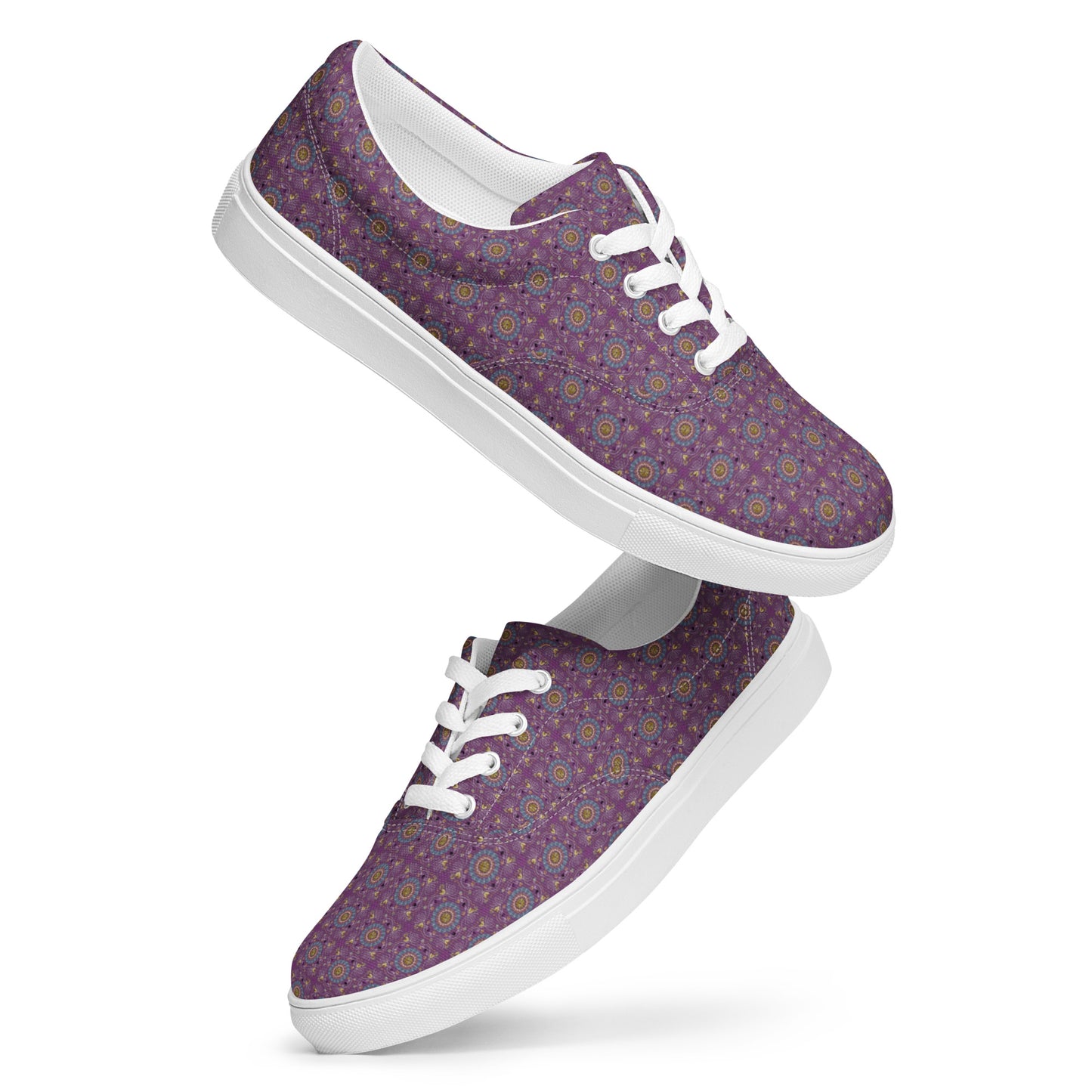 Women’s lace-up canvas shoes Kukloso AG No 24 Mini-Mandalas on Purple - Free Shipping