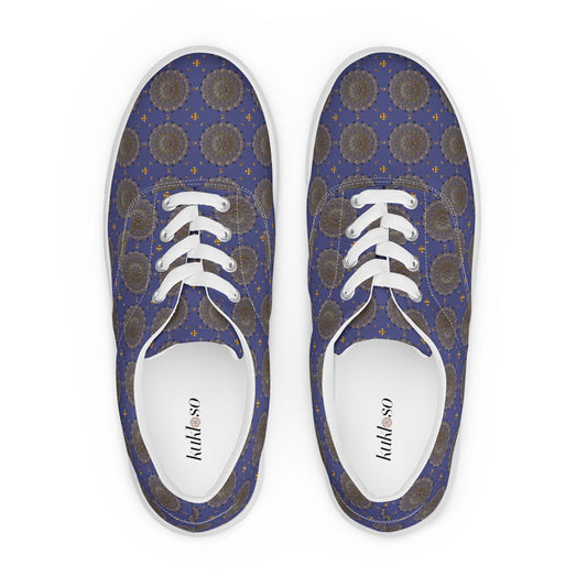 Women’s lace-up canvas shoes Kukloso AG No 13 Mini-Mandalas on Navy - Free Shipping