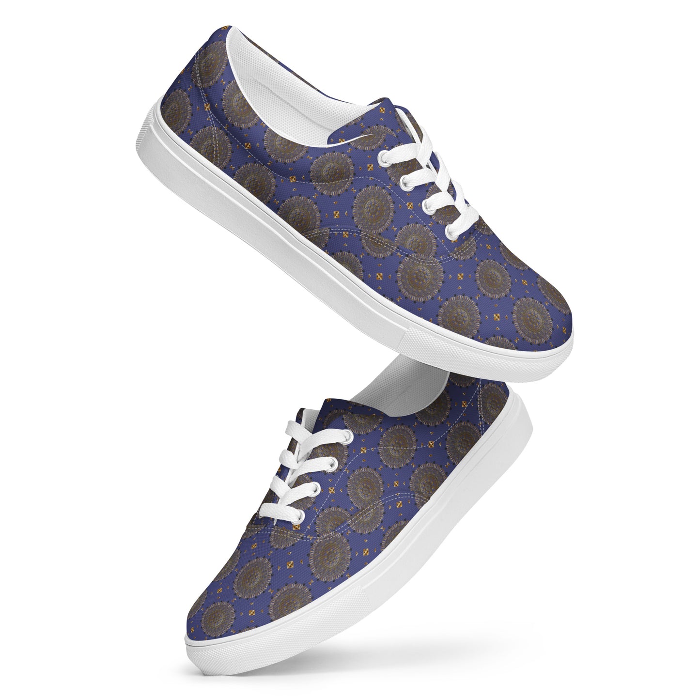 Women’s lace-up canvas shoes Kukloso AG No 13 Mini-Mandalas on Navy - Free Shipping