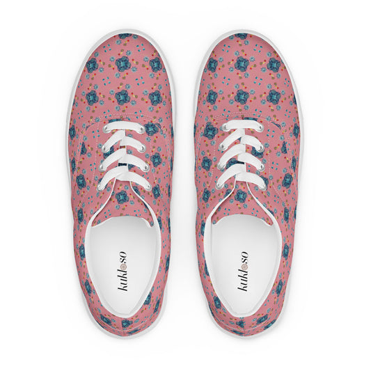 Women’s lace-up canvas shoes Kukloso AG No 28 Blue Mini-Mandalas on Pink - Free Shipping