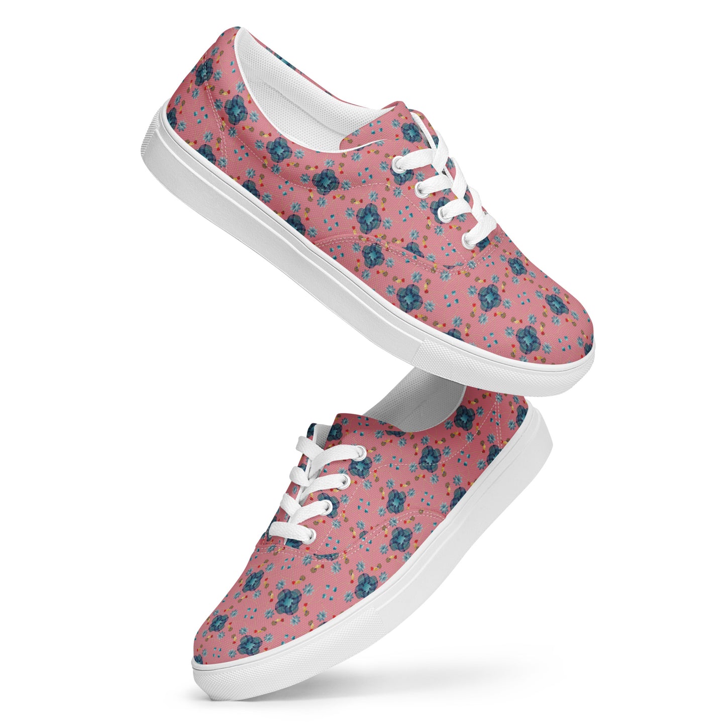 Women’s lace-up canvas shoes Kukloso AG No 28 Blue Mini-Mandalas on Pink - Free Shipping