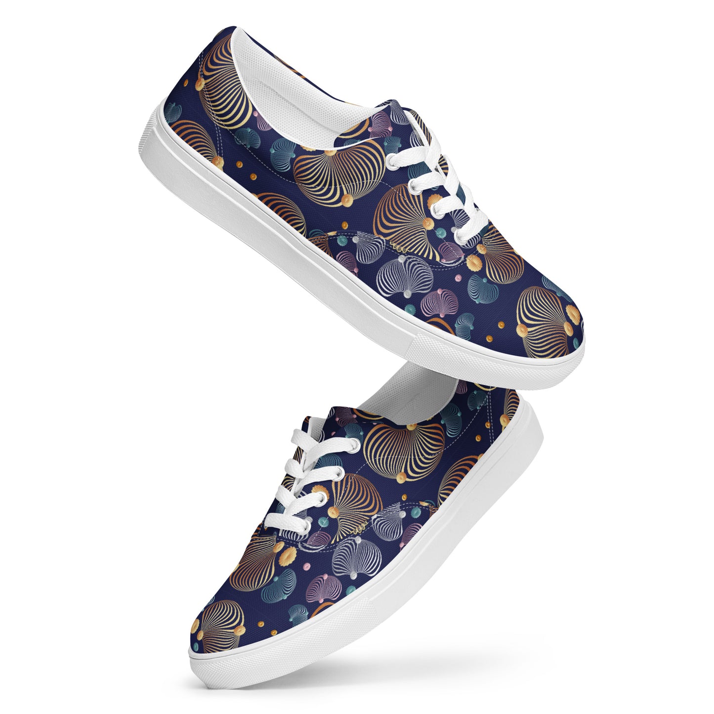 Women’s lace-up canvas shoes Kukloso AG No 44 Gold, Silver, Aqua Spirals on Navy - Free Shipping