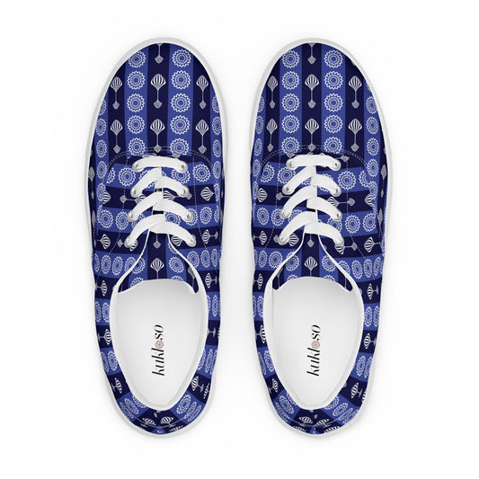 Women’s lace-up canvas shoes Kukloso FS No 41 Mini-Mandalas - Blue Stripes - Free Shipping