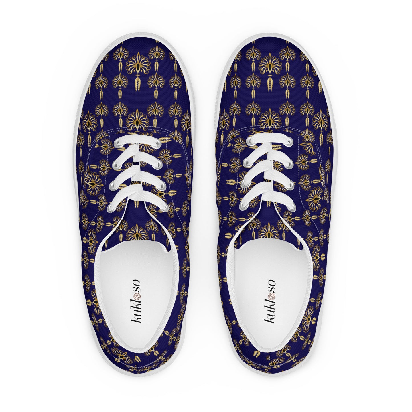 Women’s lace-up canvas shoes Kukloso Fleurons No 2 Gold on Navy - Free Shipping