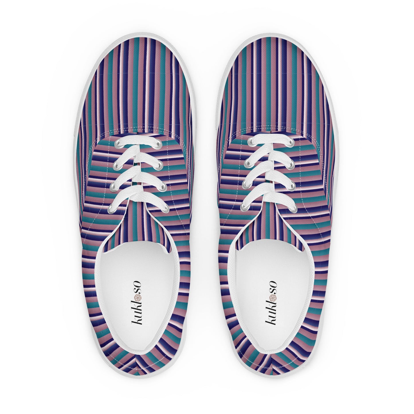 Women’s lace-up canvas shoes Kukloso FS Navy, Pink, Aqua Stripes - Free Shipping