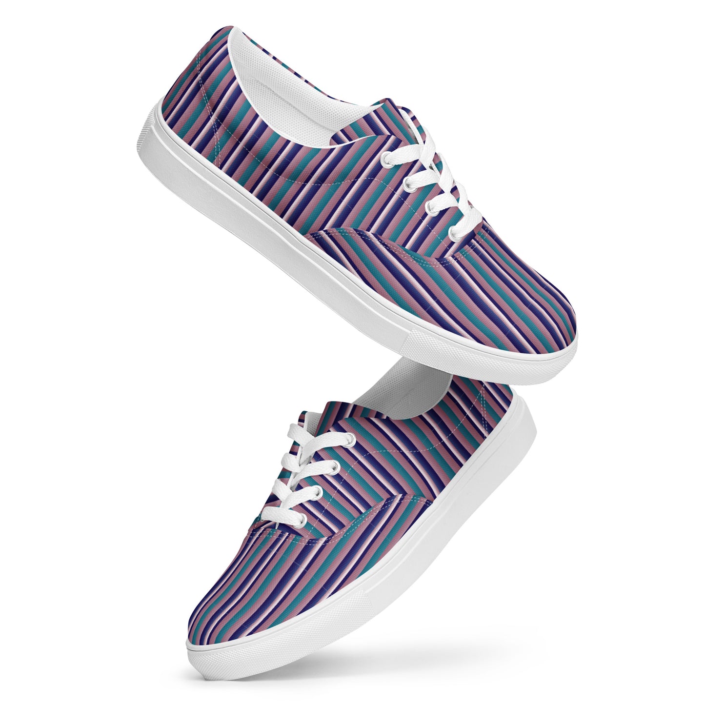 Women’s lace-up canvas shoes Kukloso FS Navy, Pink, Aqua Stripes - Free Shipping