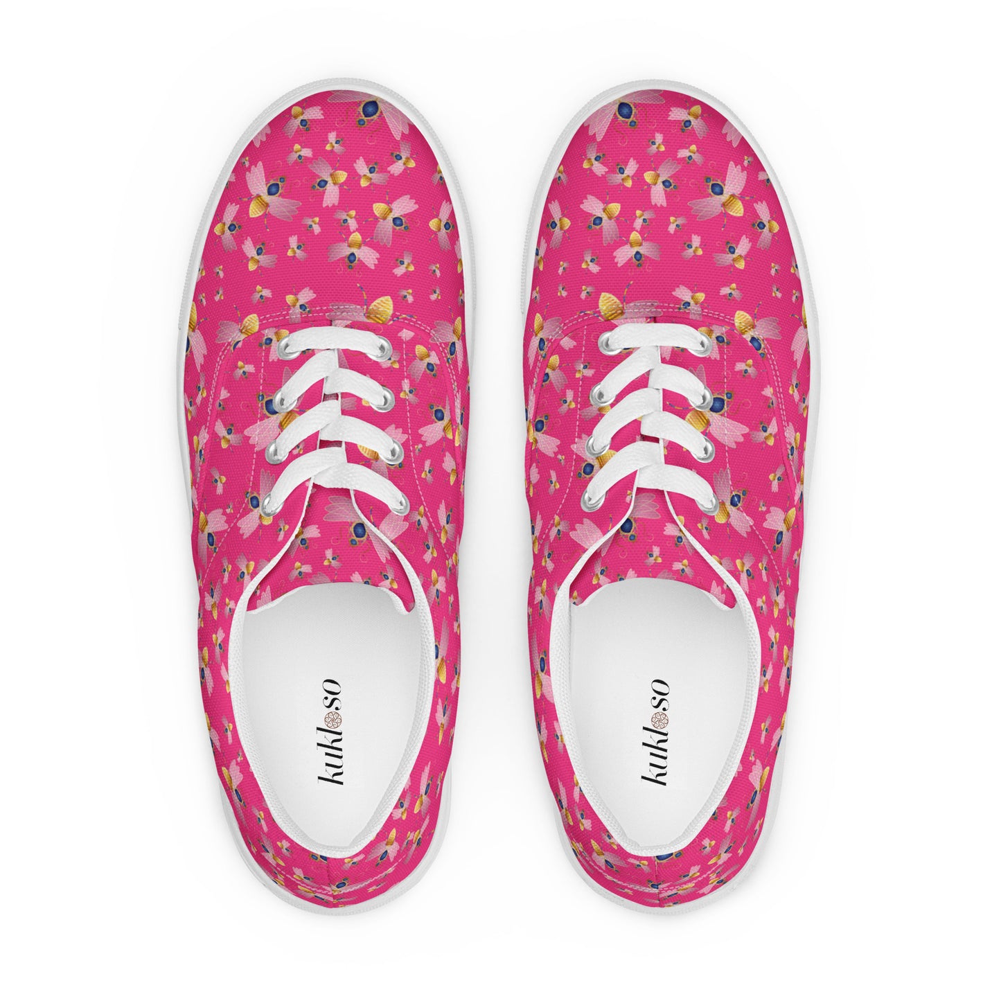 Women’s lace-up canvas shoes Kukloso Queen bee No 45 on Dark Pink - Free Shipping