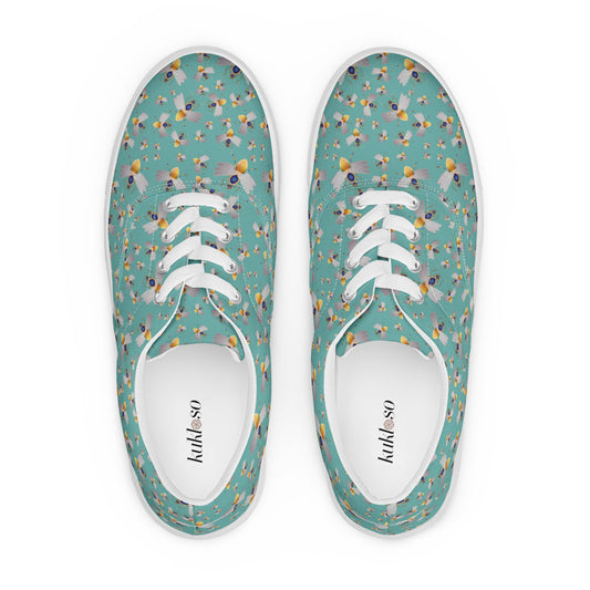 Women’s lace-up canvas shoes Kukloso Queen bee No 42 on Blue/Green - Free Shipping