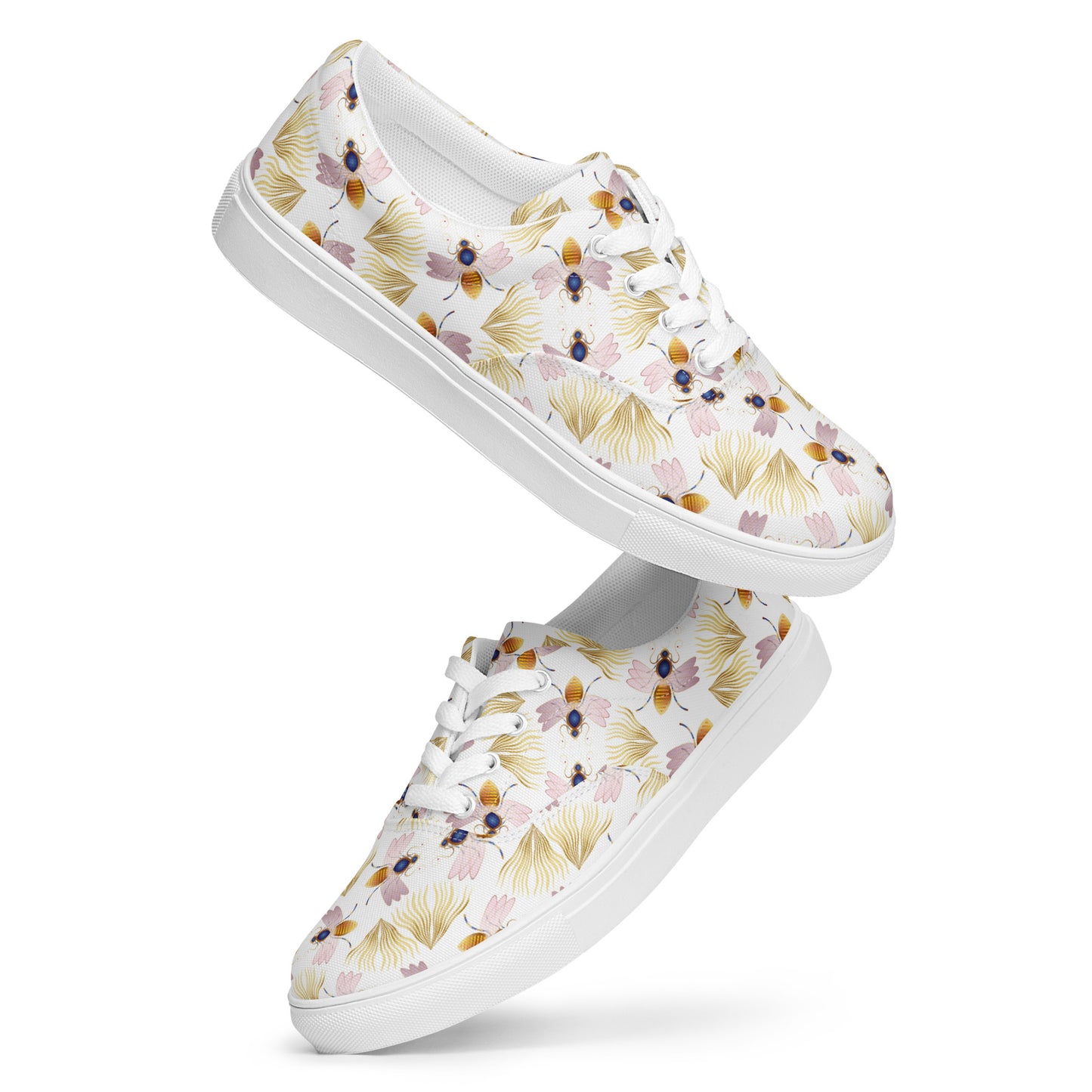 Women’s lace-up canvas shoes Kukloso Queen bee No 21 on White - Free Shipping