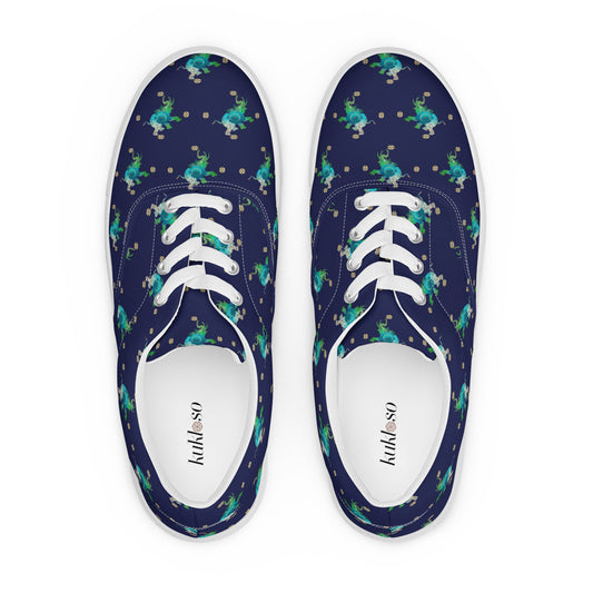 Women’s lace-up canvas shoes Kukloso Ganesha No 19 Aqua on Navy - Free Shipping