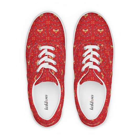 Women’s lace-up canvas shoes Kukloso Queen Bee - Gold on Red - Free Shipping