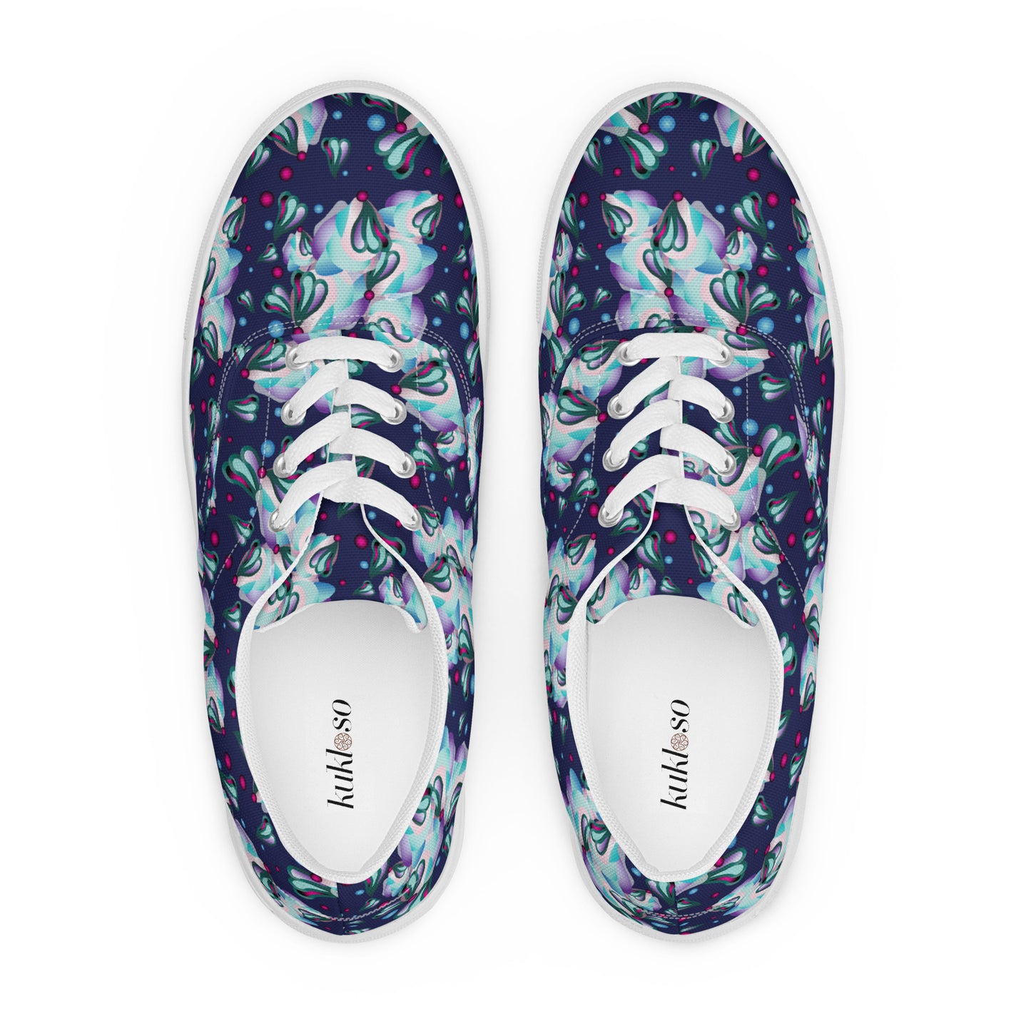 Women’s lace-up canvas shoes Kukloso Melange de fleur No 19 Navy - Free Shipping