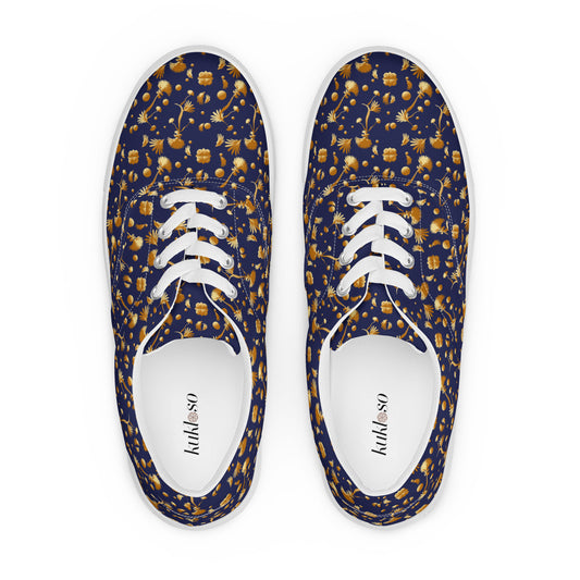 Women’s lace-up canvas shoes Kukloso Melange de fleur No 22 Gold on Navy - Free Shipping