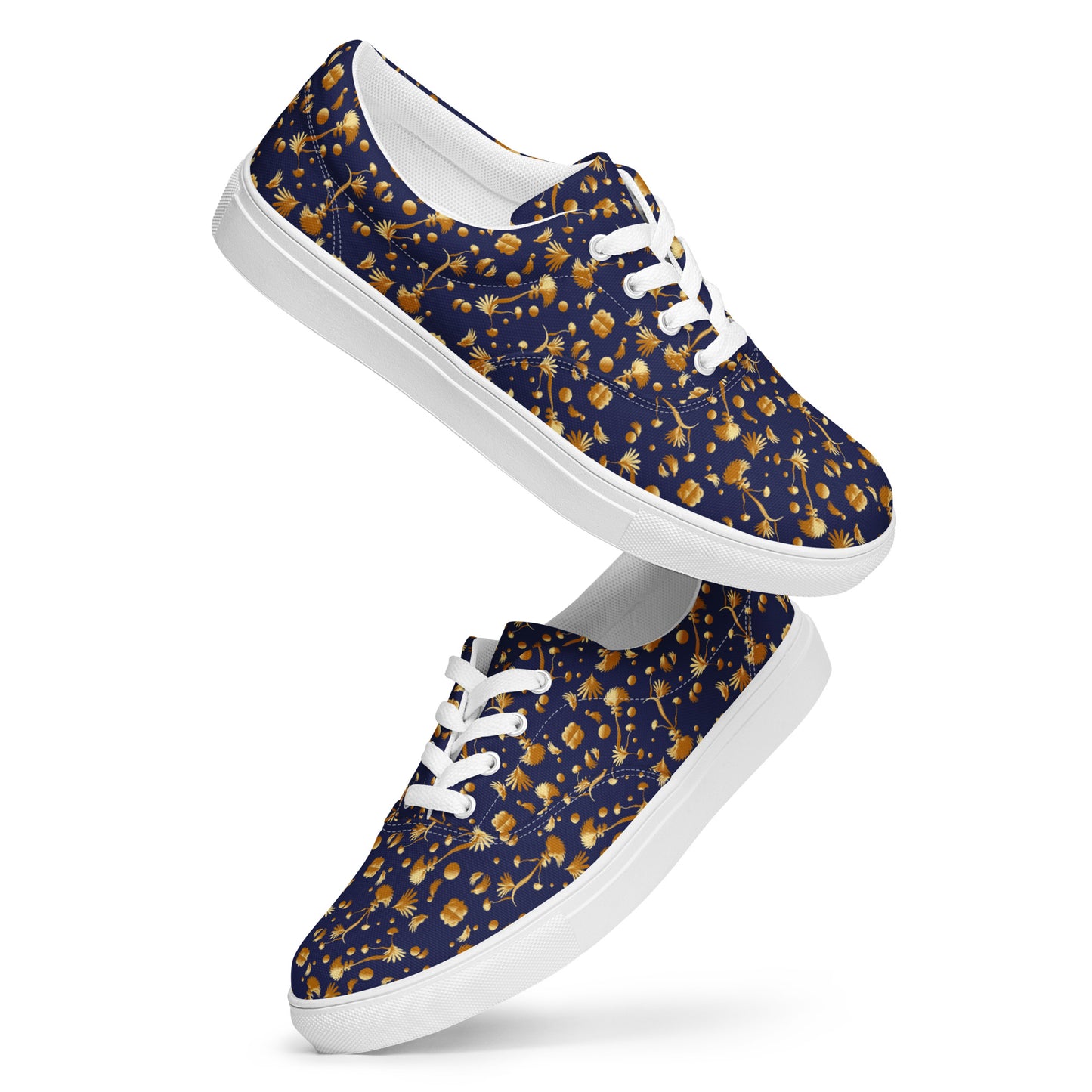 Women’s lace-up canvas shoes Kukloso Melange de fleur No 22 Gold on Navy - Free Shipping